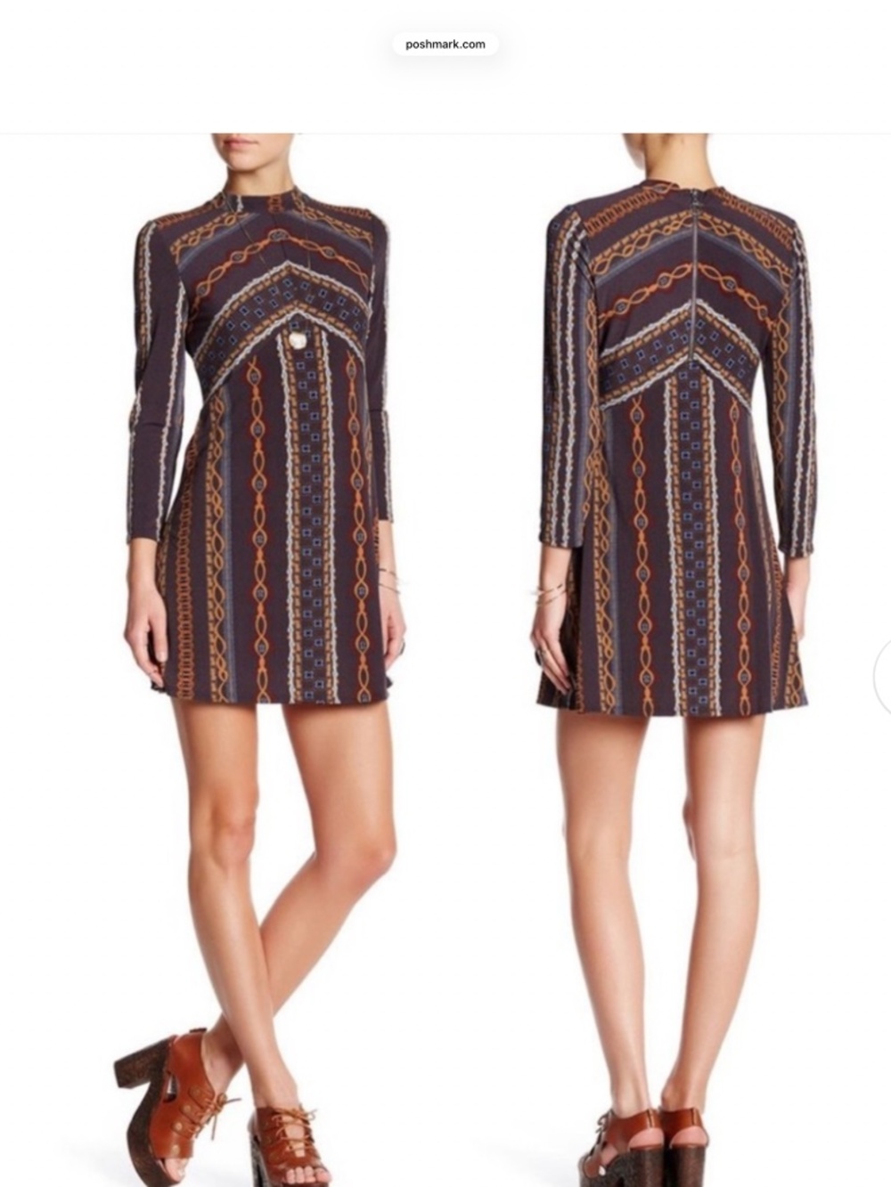 Free People Stella Knit Mini Dress in Brown Mult Colored Earth Tones  Fall